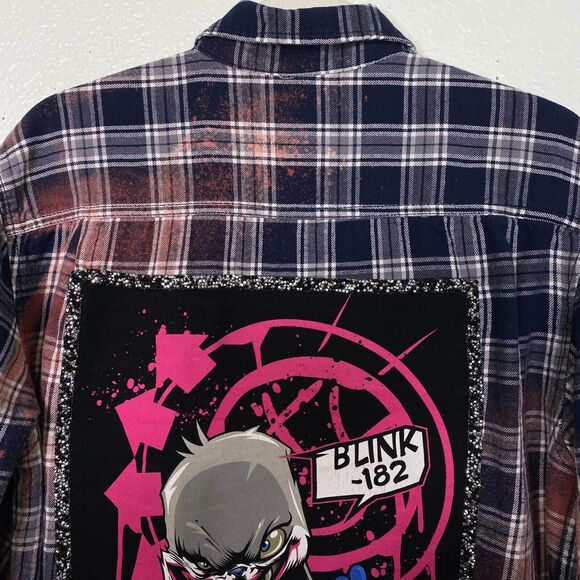 Blink 182 Shirt Adult Medium Bunny Graphic Band Logo Handmade Bleach Flannel - Picture 11 of 15